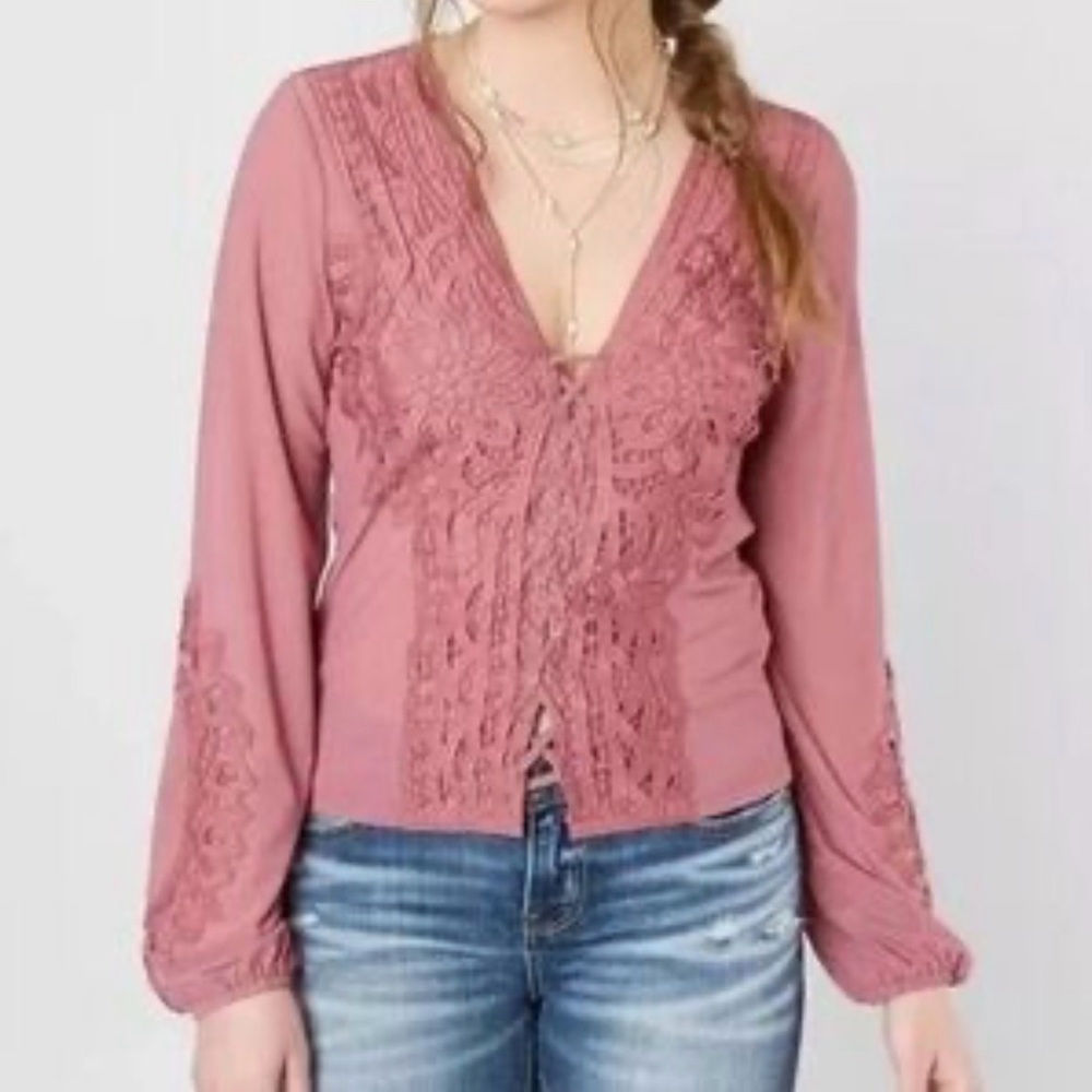 Vintage Elegant Pink Lace Women's Top